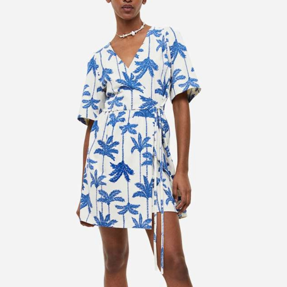 ✨3 for $20✨ Palm Tree Print Cotton Jersey Wrap Dress